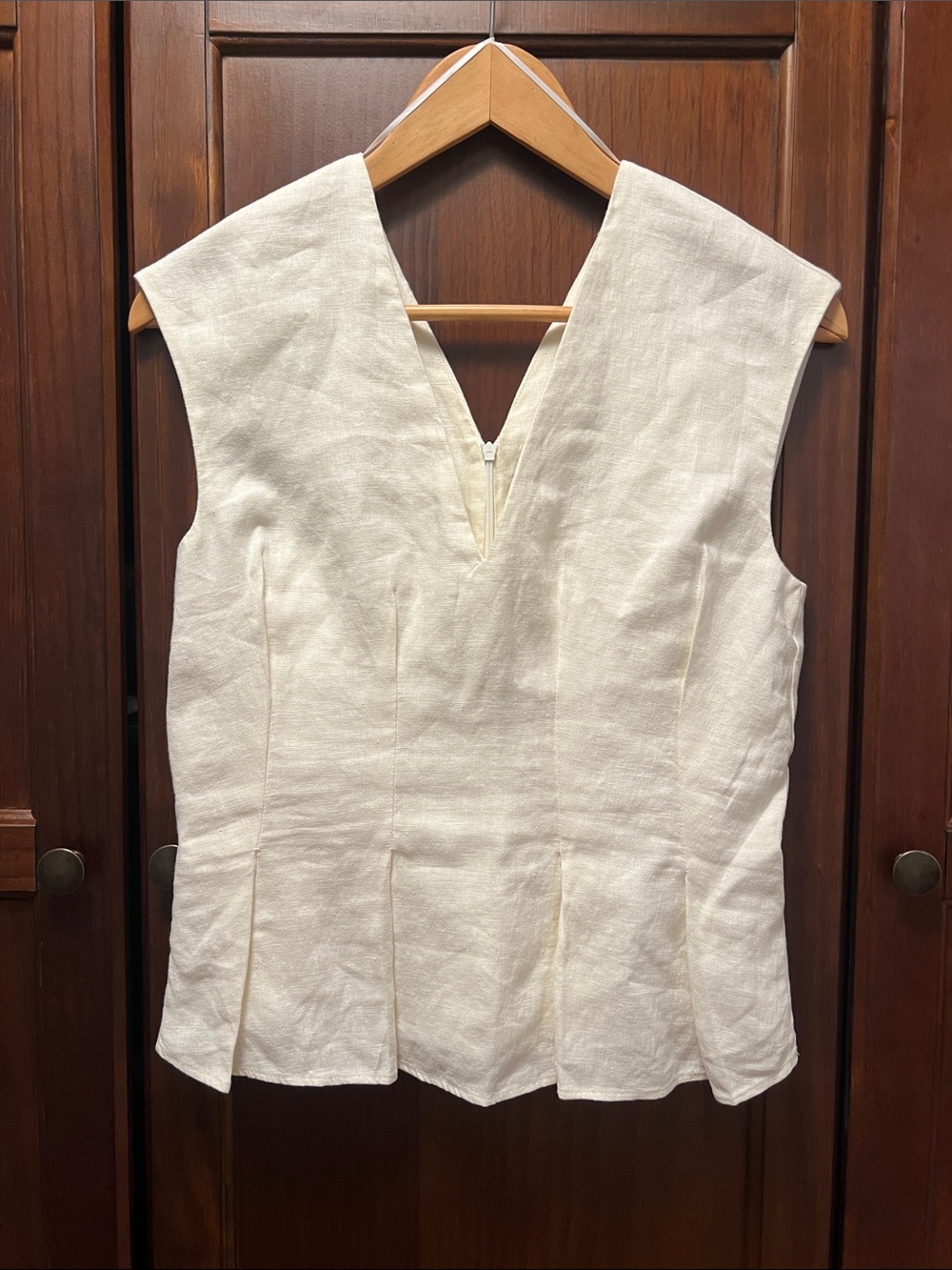 ZARA NWT 100% Linen V-Neck Pleated Peplum Vest Top Cream Small